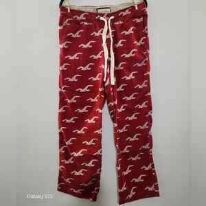 Y2K Hollister Red Lounge Pants with White Birds Patern. Sz M